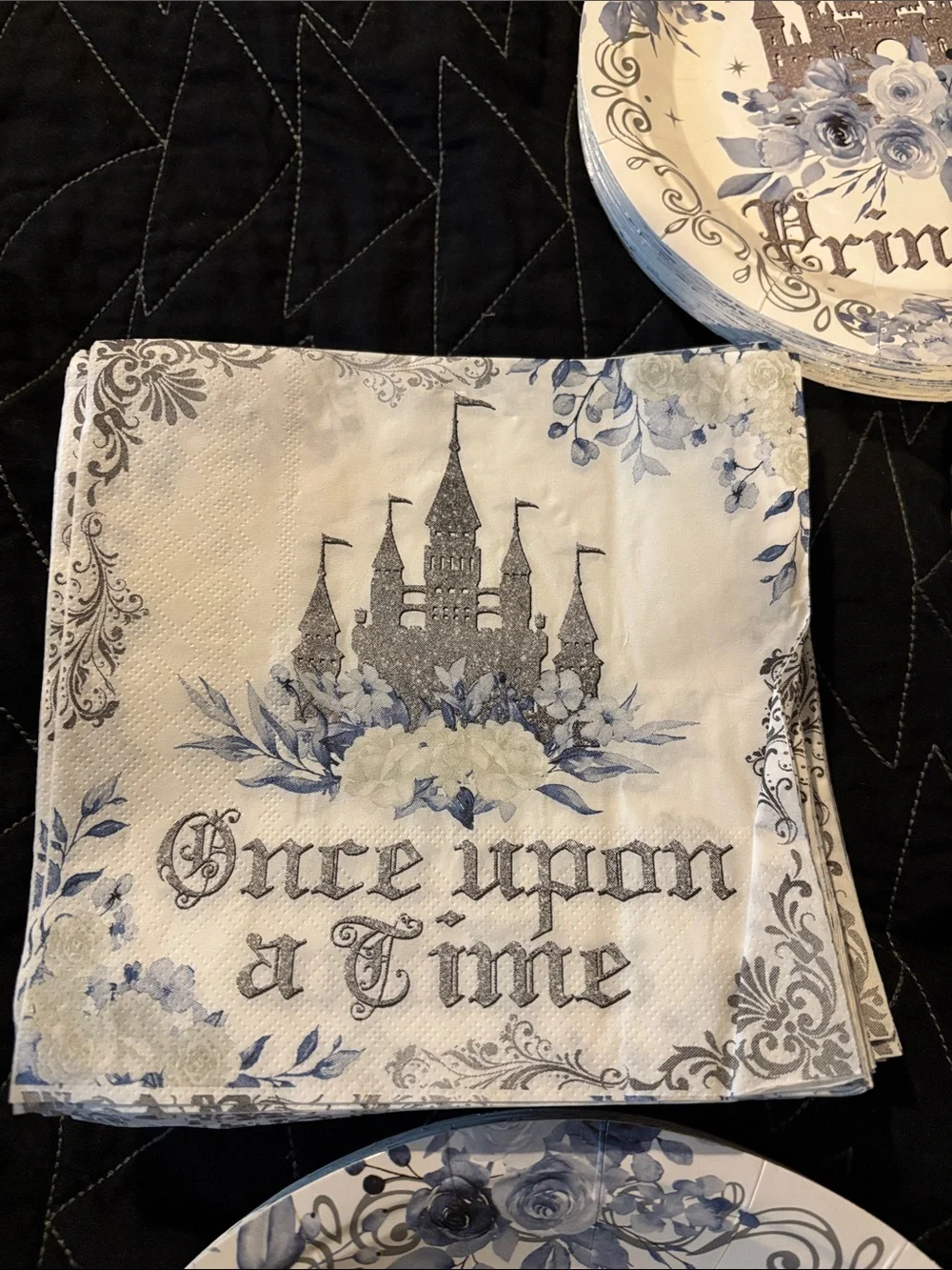Lot 136 Once Upon a Time Princess Party Plates & Napkins - Blue and White